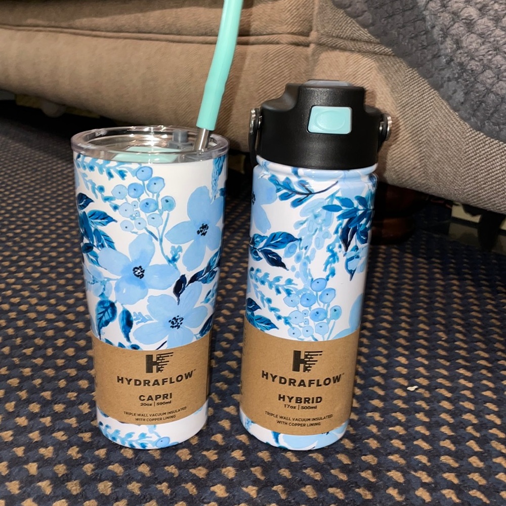 Triple wall vacuum insulated drinking cups/thermoses copper lined matching set